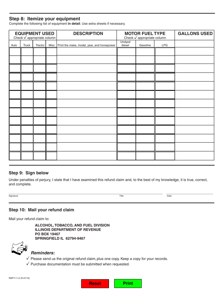 Form RMFT-11-A Illinois Motor Fuel Tax Refund Claim - Illinois, Page 4