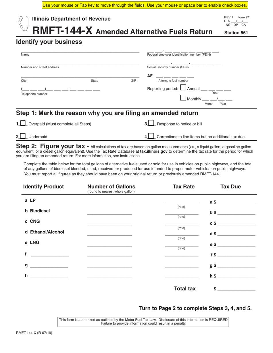 Form RMFT-144-X (971) Amended Alternative Fuels Return - Illinois, Page 1