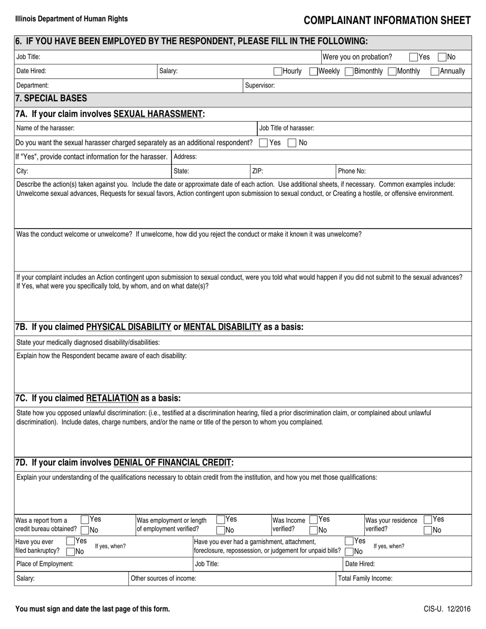 Form CIS-U Complainant Information Sheet - Illinois, Page 3