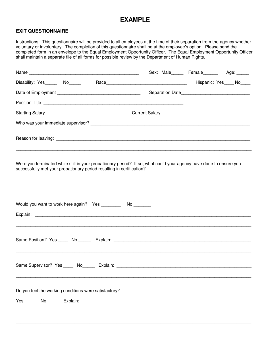 Form DHR-30 Exit Questionnaire - Illinois, Page 1