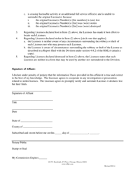 Affidavit of Lost, Destroyed or Stolen Residential Mortgage License - Illinois, Page 2