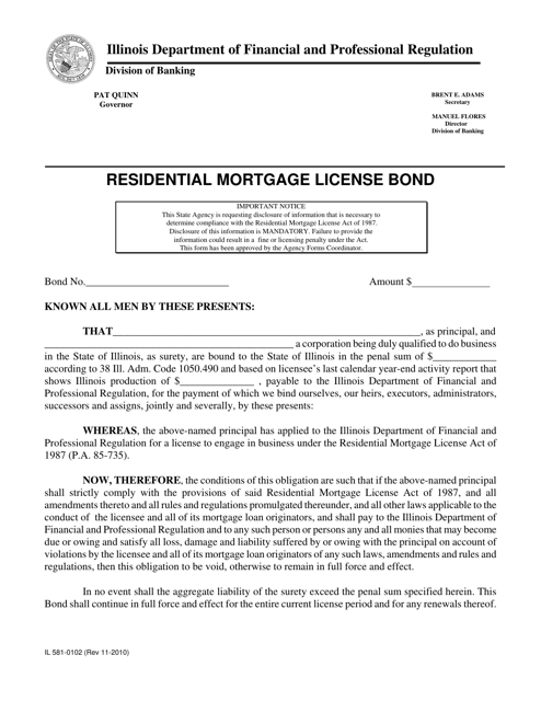 Form IL581-0102 Residential Mortgage License Bond - Illinois