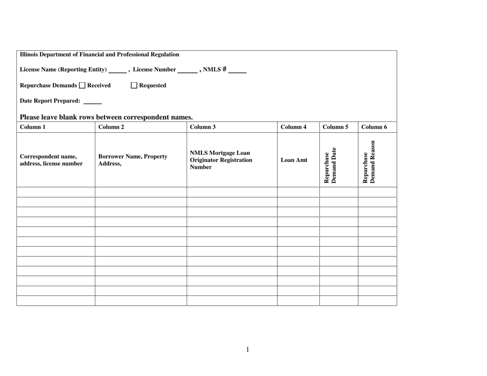 Repurchase Demand Form - Illinois, Page 1