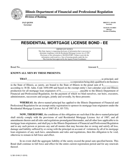 Form IL581-0149 Residential Mortgage License Bond - Illinois