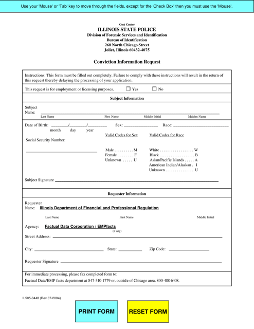 Form IL505-0448 Conviction Information Request - Illinois