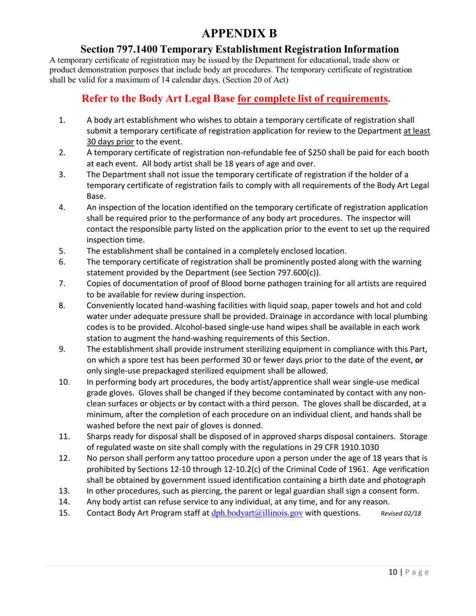 Body Art Establishment Registration or Tanning Facility Permit Application - Illinois, Page 10