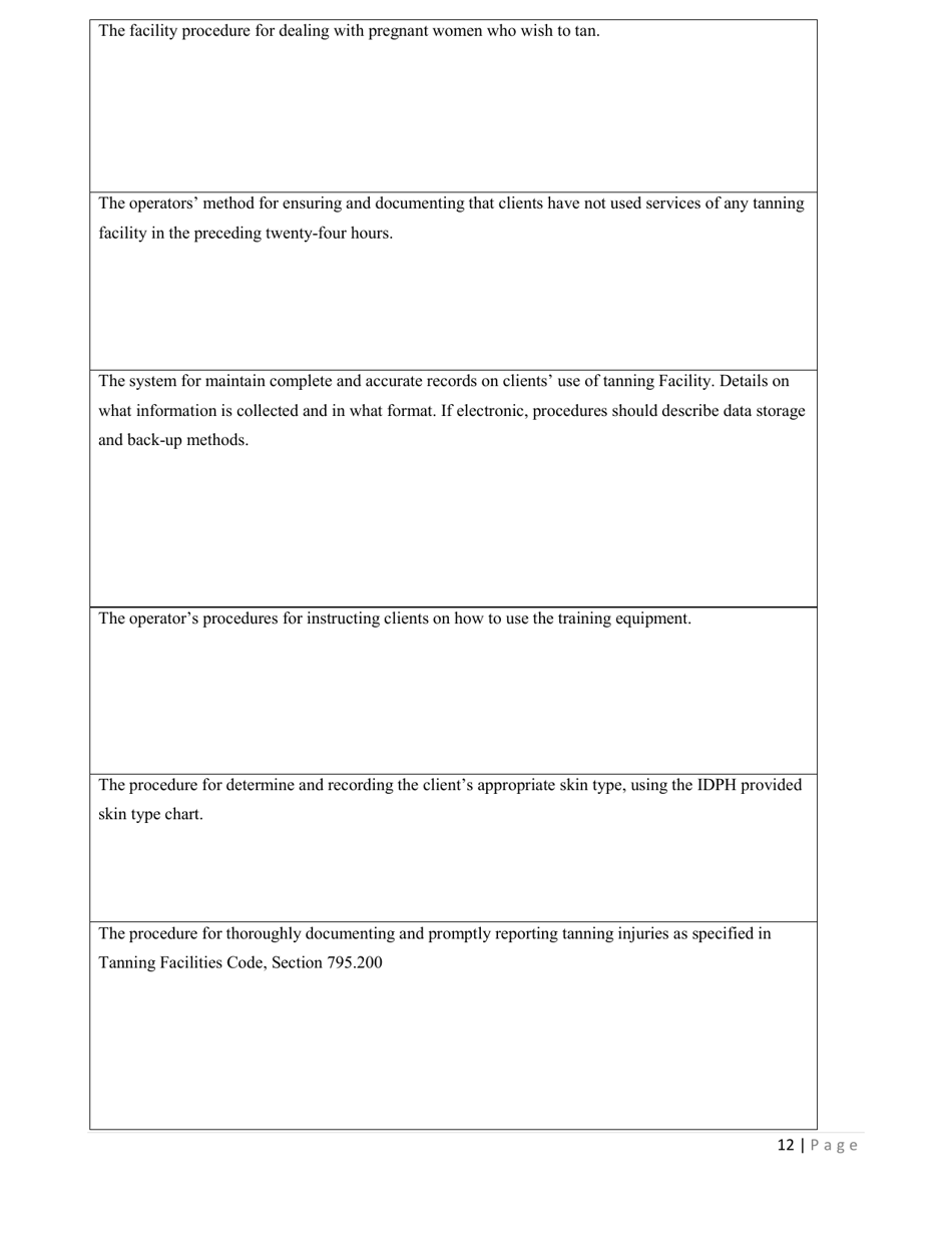 Body Art Establishment Registration or Tanning Facility Permit Application - Illinois, Page 12