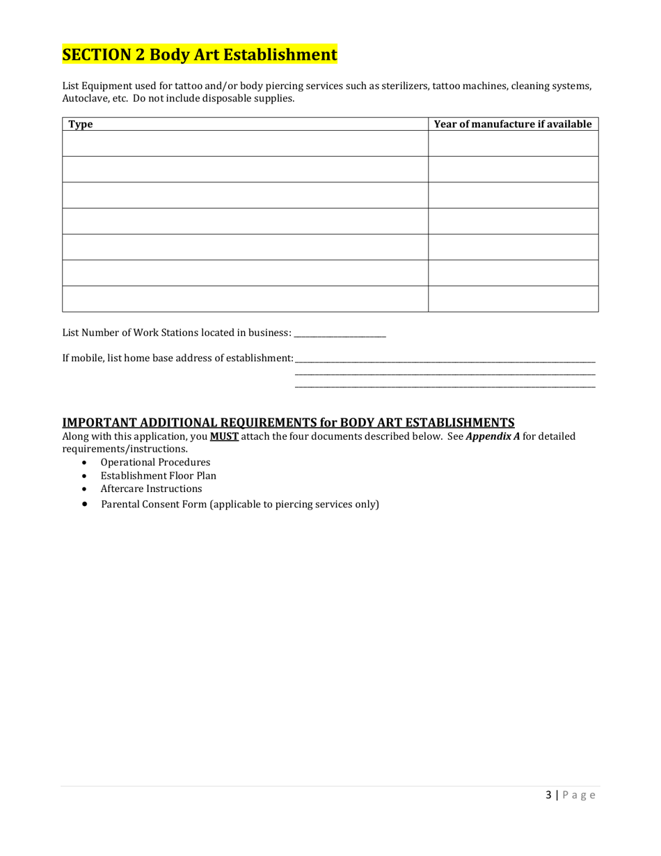 Body Art Establishment Registration or Tanning Facility Permit Application - Illinois, Page 3