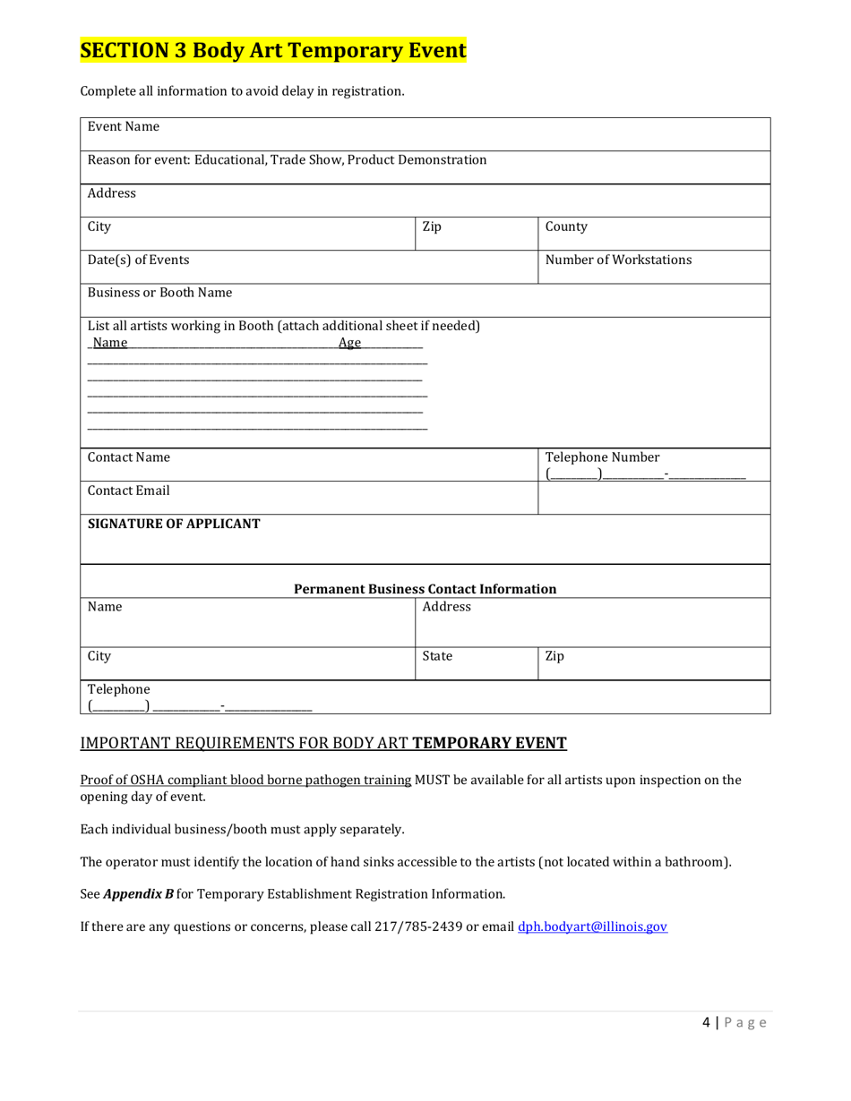 Body Art Establishment Registration or Tanning Facility Permit Application - Illinois, Page 4