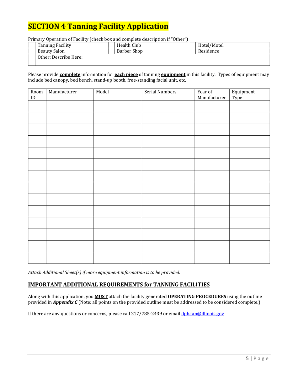 Body Art Establishment Registration or Tanning Facility Permit Application - Illinois, Page 5