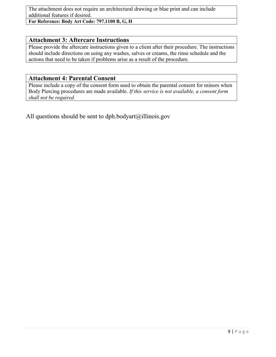 Body Art Establishment Registration or Tanning Facility Permit Application - Illinois, Page 9
