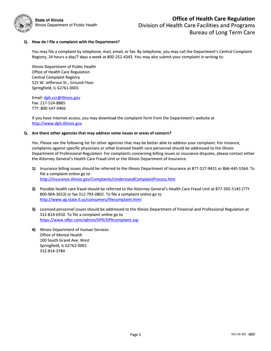 Health Care Facility Complaint Form - Illinois, Page 5