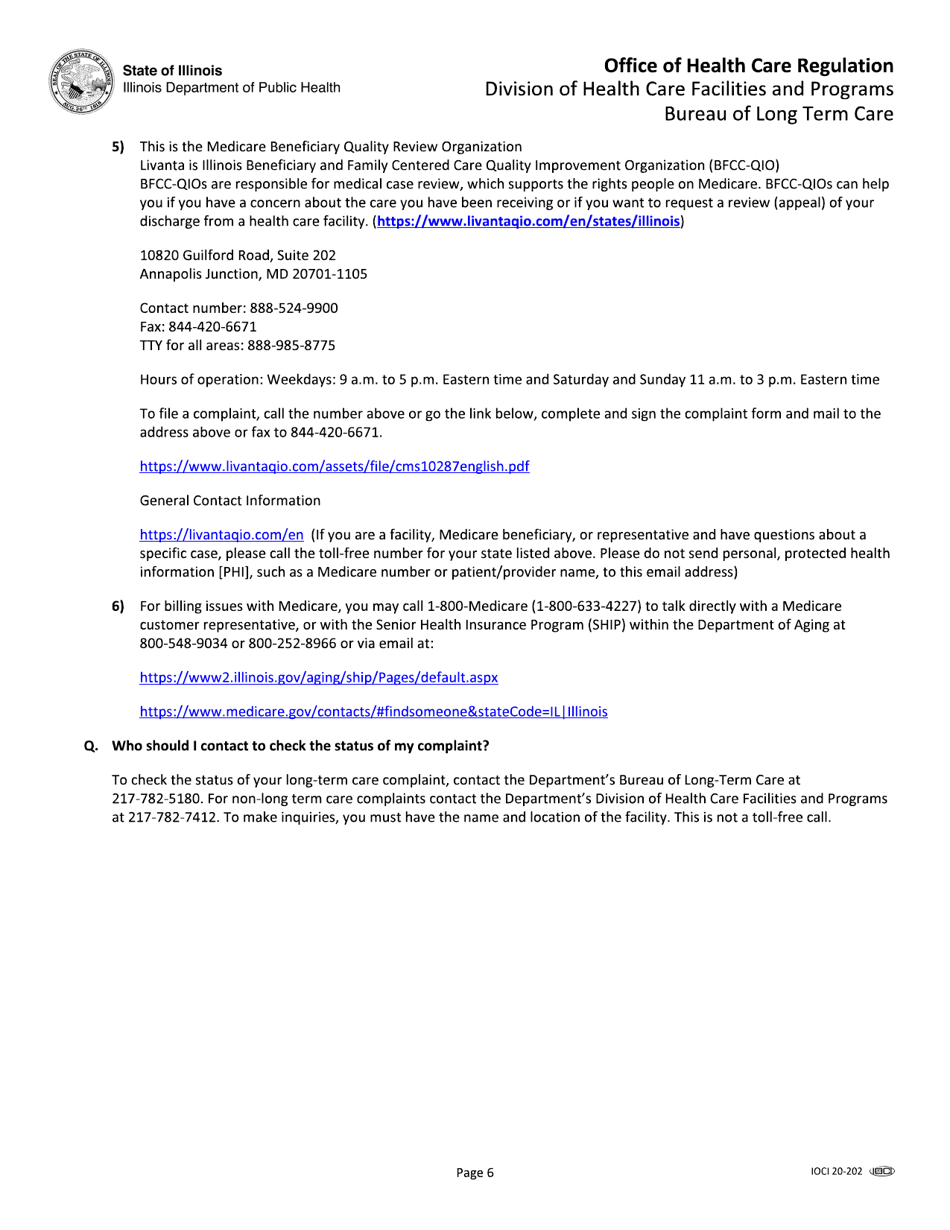Health Care Facility Complaint Form - Illinois, Page 6