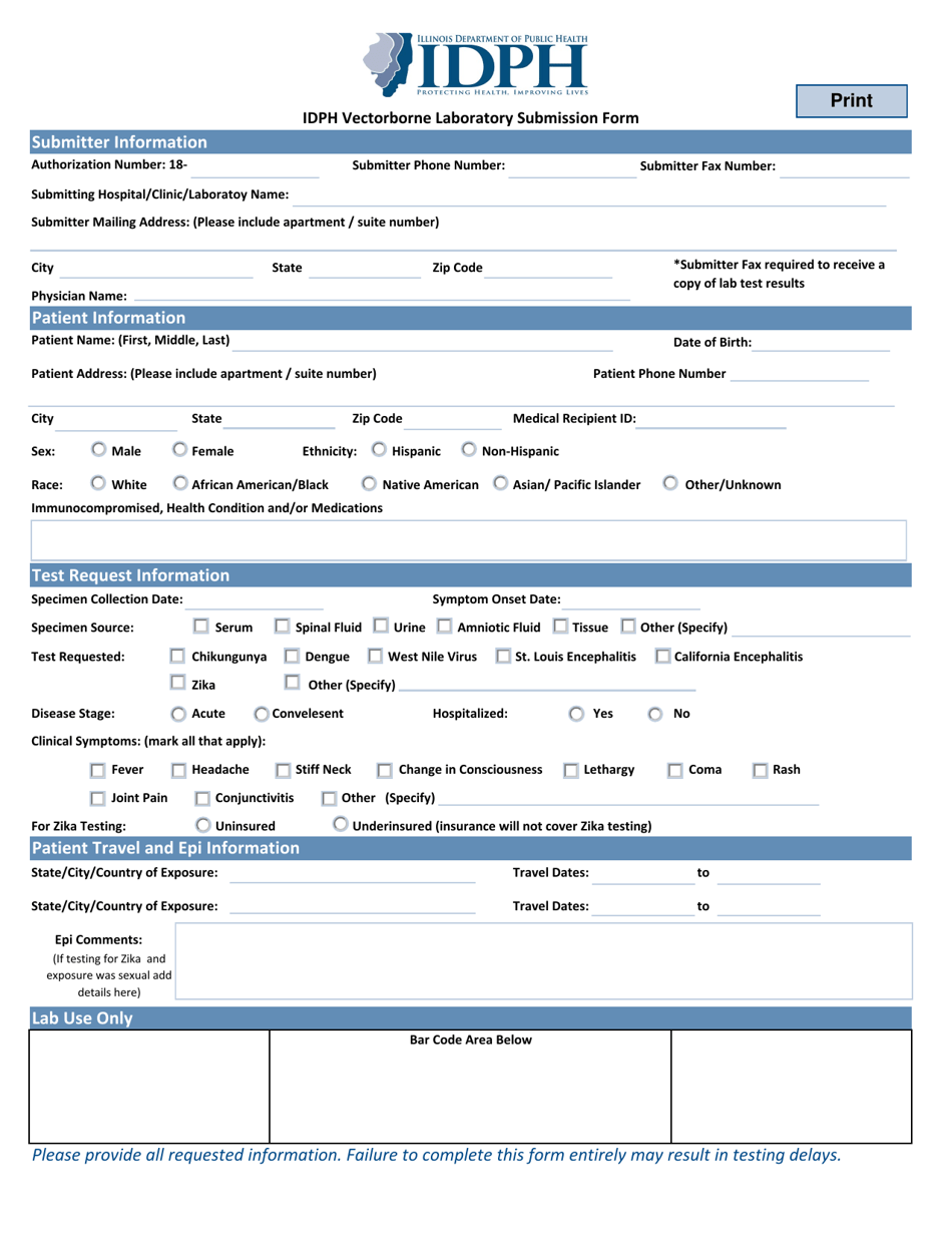 Illinois Idph Vectorbourne Laboratory Submission Form Fill Out, Sign