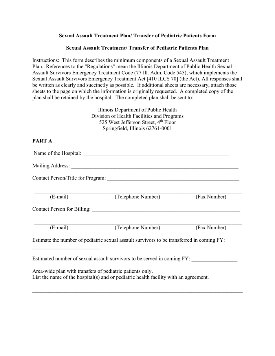 Sexual Assault Treatment Plan / Transfer of Pediatric Patients Form - Illinois, Page 1