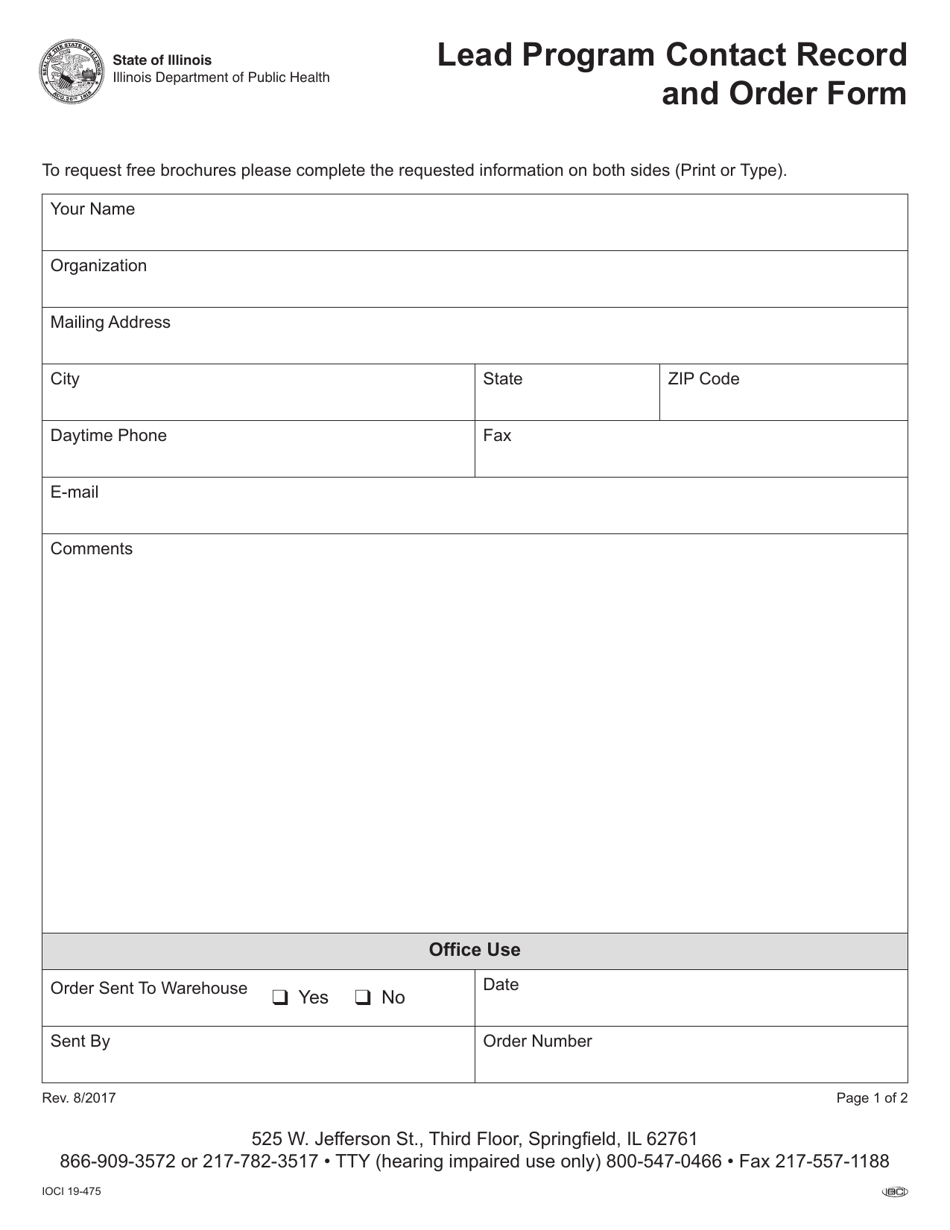Form IOCI19-475 Lead Program Contact Record and Order Form - Illinois, Page 1