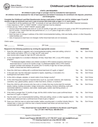Form IOCI19-599 &quot;Childhood Lead Risk Questionnaire&quot; - Illinois
