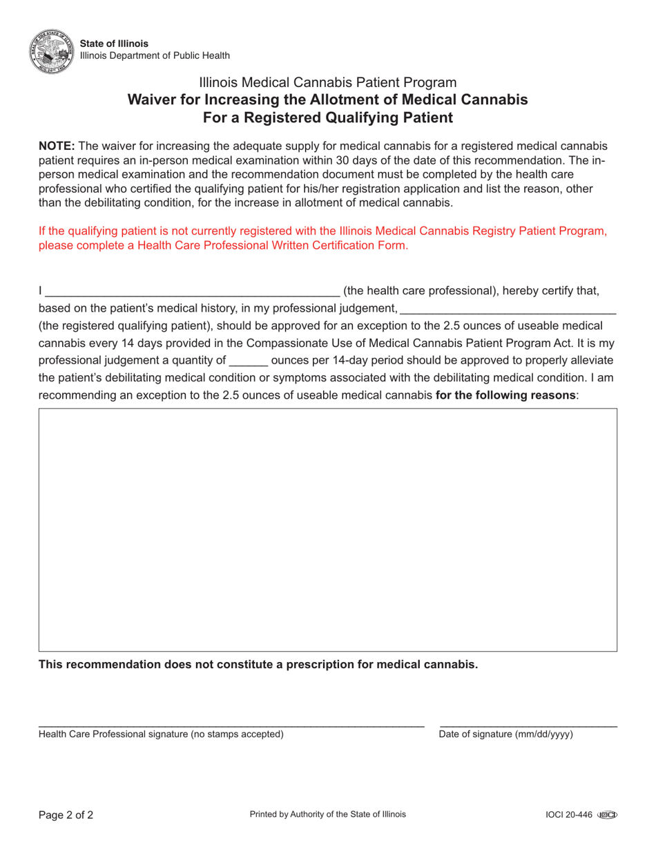 Waiver for Increasing the Allotment of Medical Cannabis for a Registered Qualifying Patient - Illinois, Page 2