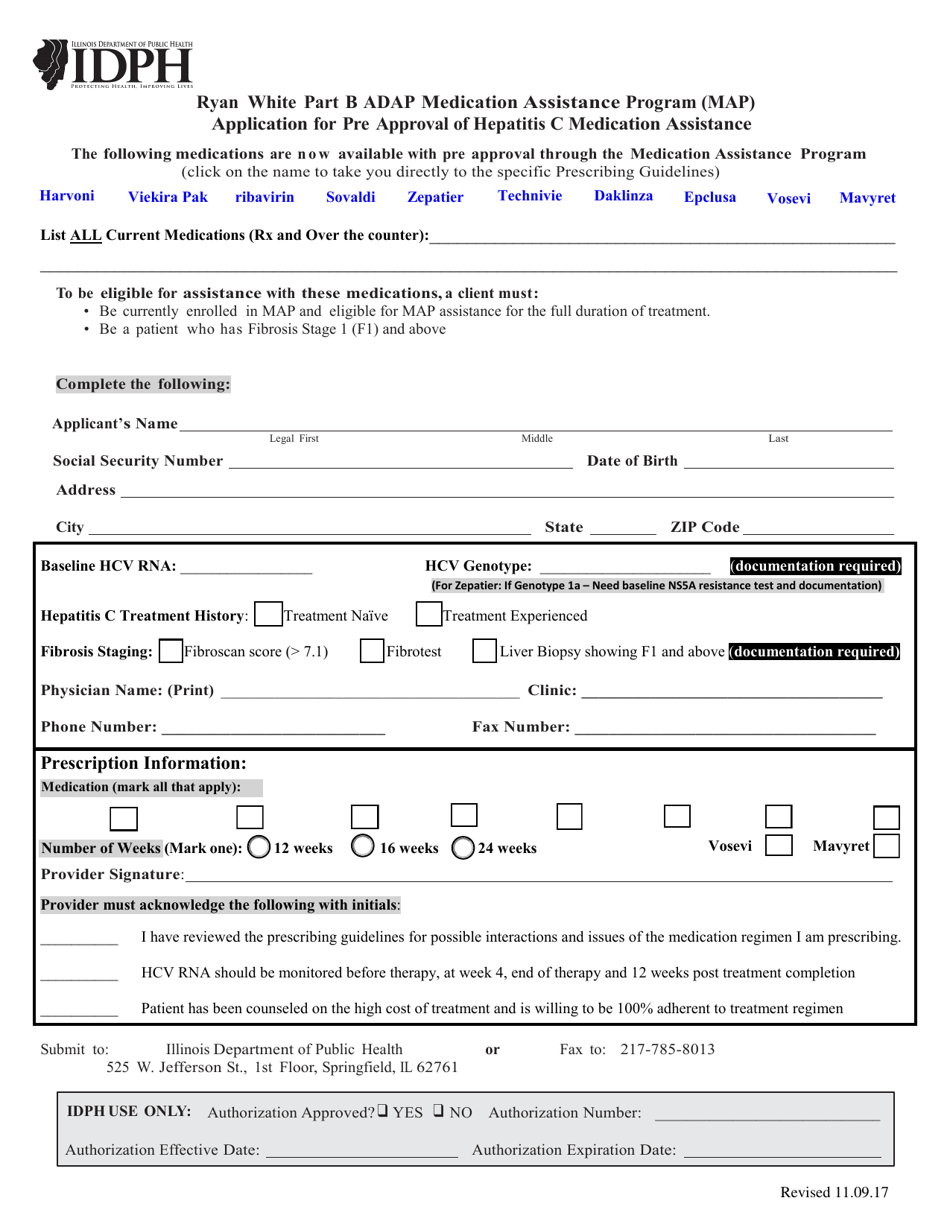 Ryan White Part B Adap Medication Assistance Program (Map) Application for Pre Approval of Hepatitis C Medication Assistance - Illinois, Page 1