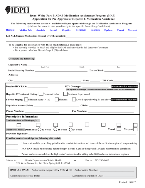 Ryan White Part B Adap Medication Assistance Program (Map) Application for Pre Approval of Hepatitis C Medication Assistance - Illinois Download Pdf