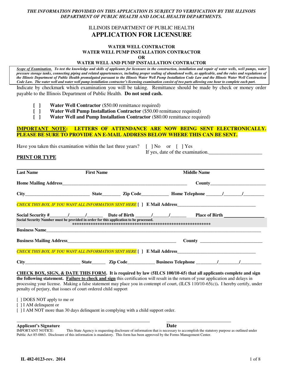 Form IL482-0123 Application for Licensure - Illinois, Page 1