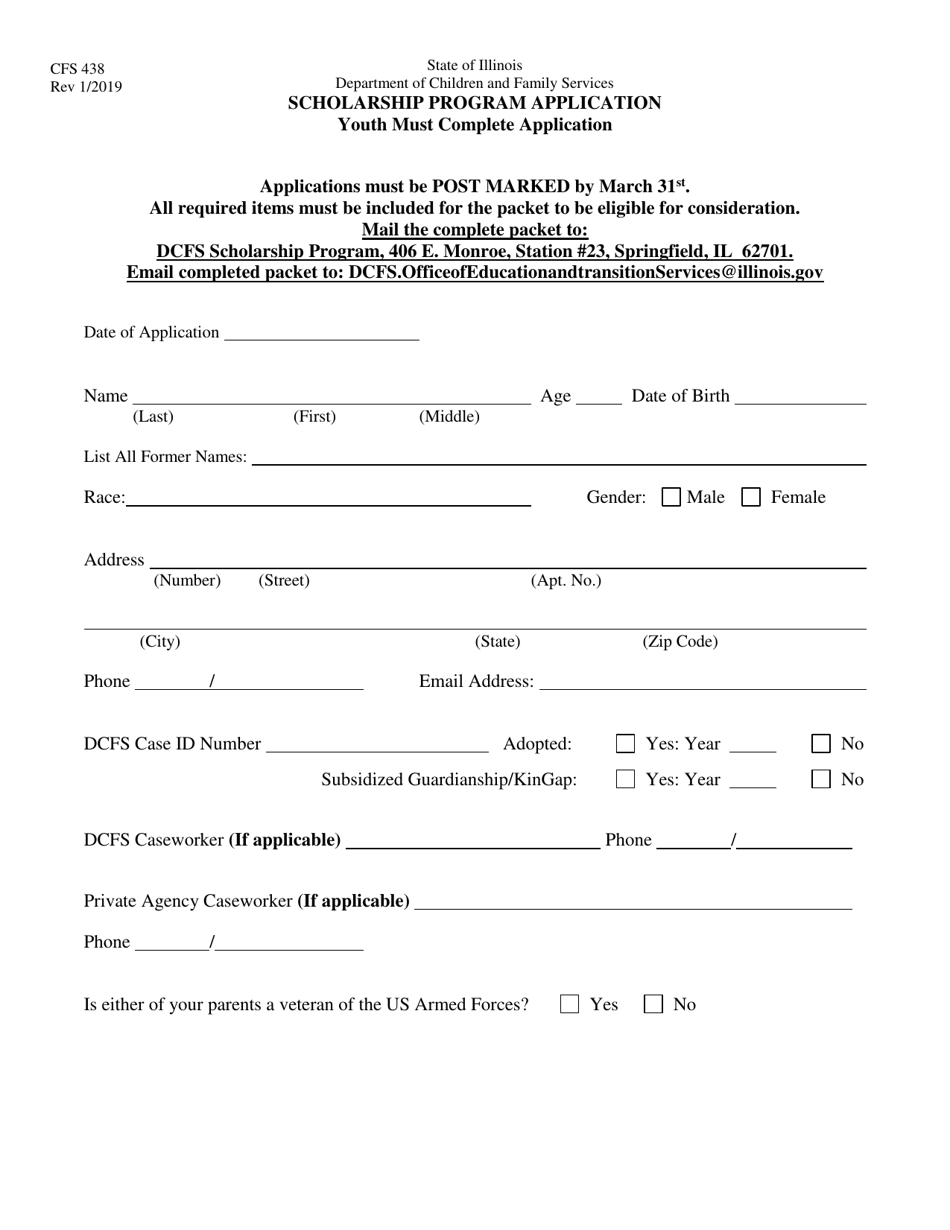 Form CFS438 Scholarship Program Application - Illinois, Page 1