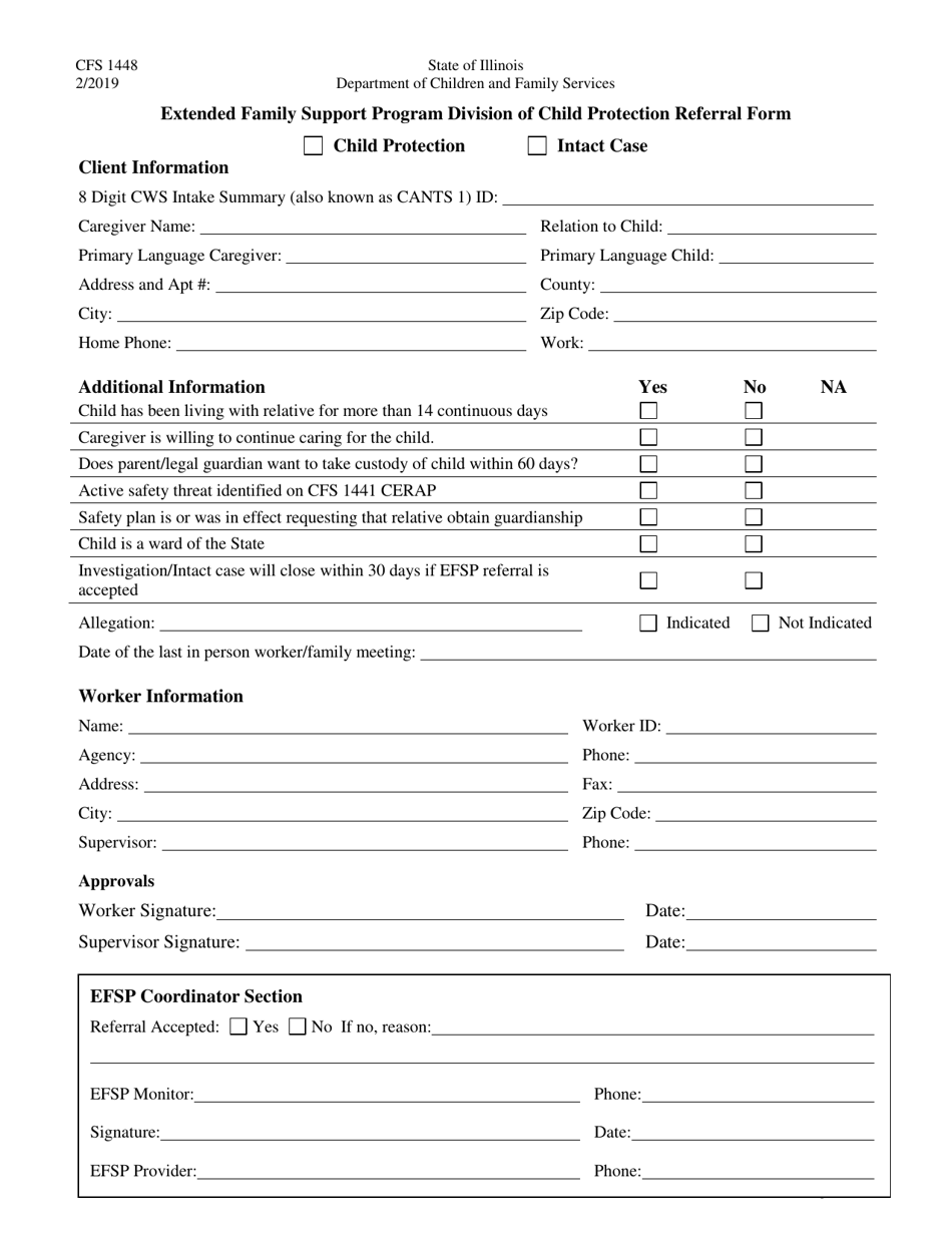 Form CFS1448 Extended Family Support Program Division of Child Protection Referral Form - Illinois, Page 1
