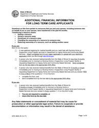 Form HFS3654 Additional Financial Information for Long Term Care Applicants - Illinois