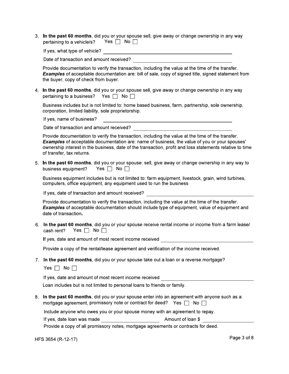 Form HFS3654 Additional Financial Information for Long Term Care Applicants - Illinois, Page 3