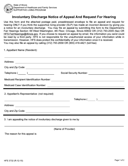 Form HFS3732 Involuntary Discharge Notice of Appeal and Request for Hearing - Illinois