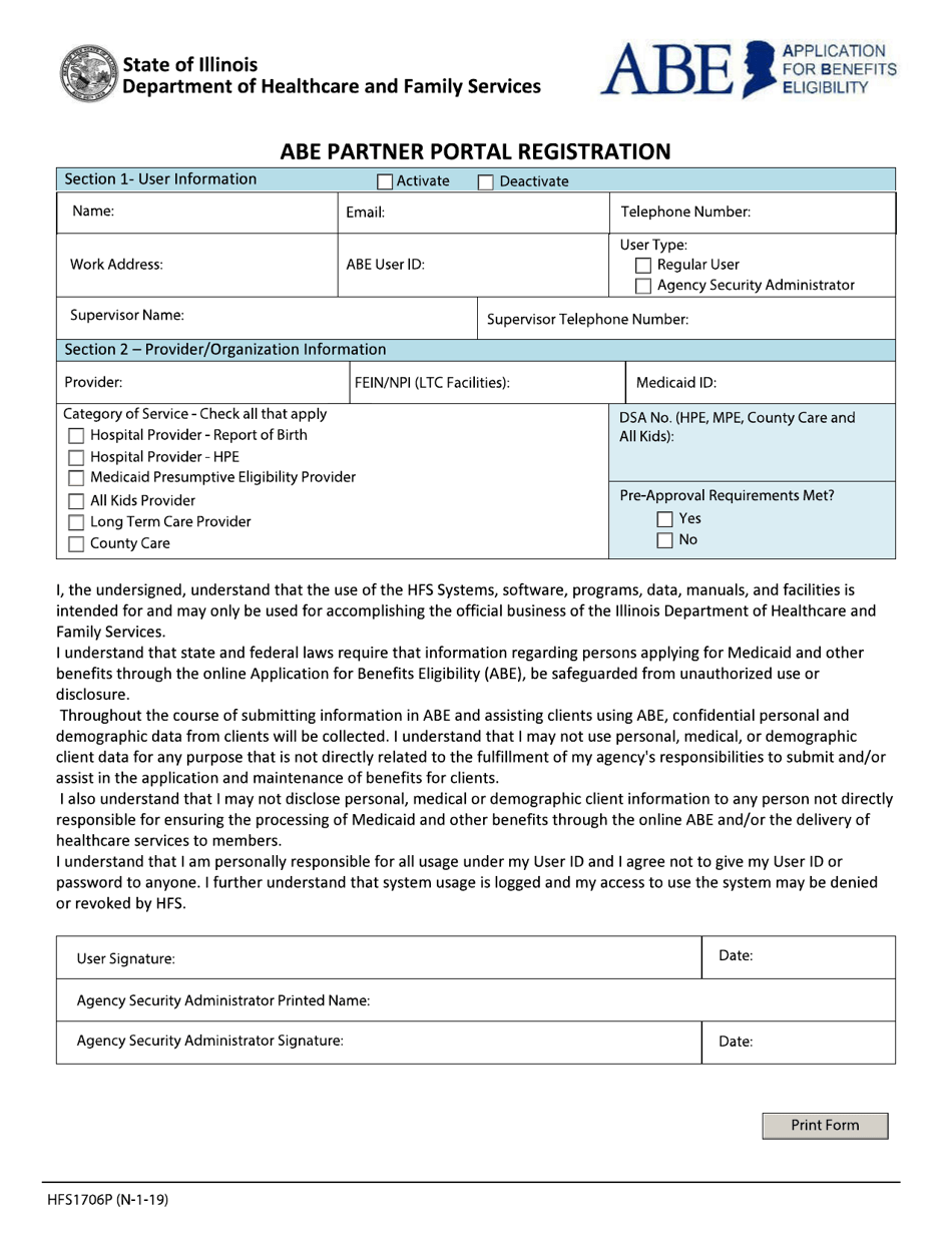 Form HFS1706P Abe Partner Portal Registration - Illinois, Page 1