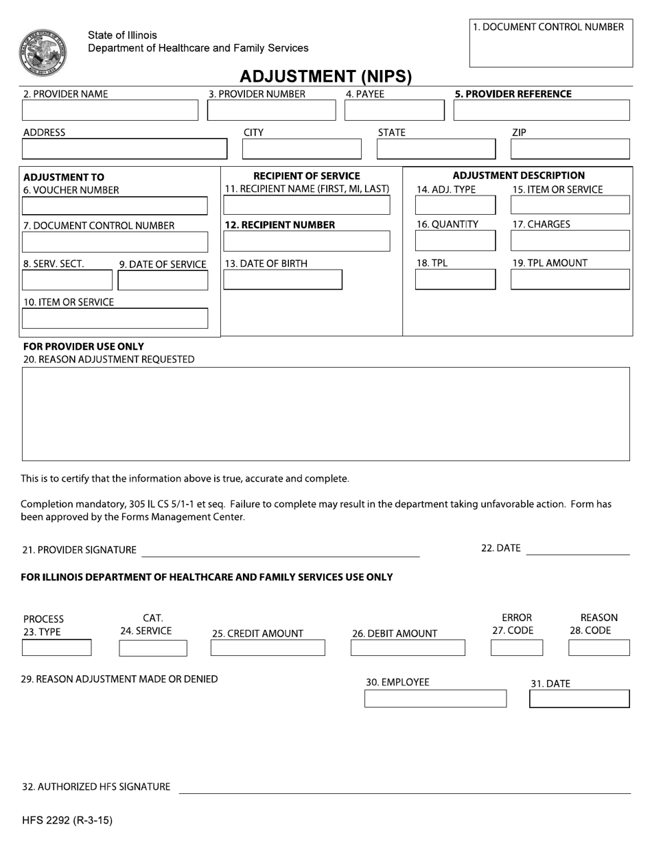 Form HFS2292 Adjustment (Nips) - Illinois, Page 1
