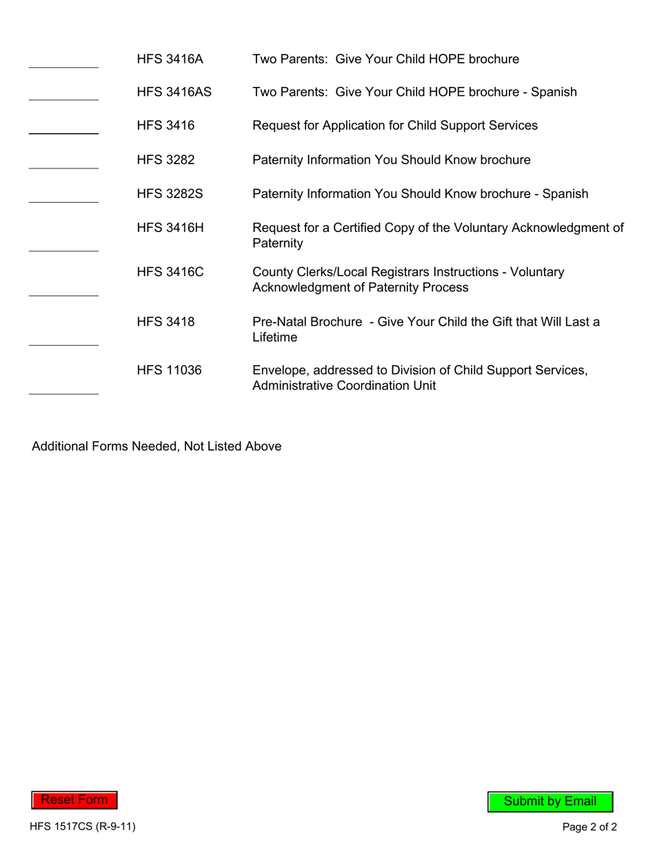 Form HFS1517CS Request for Paternity / Child Support Services Forms - Illinois, Page 2