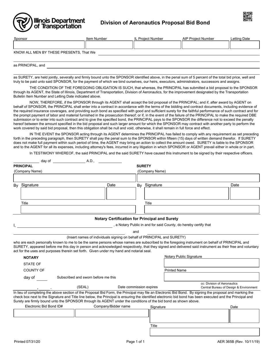 Form AER356B Division of Aeronautics Proposal Bid Bond - Illinois, Page 1