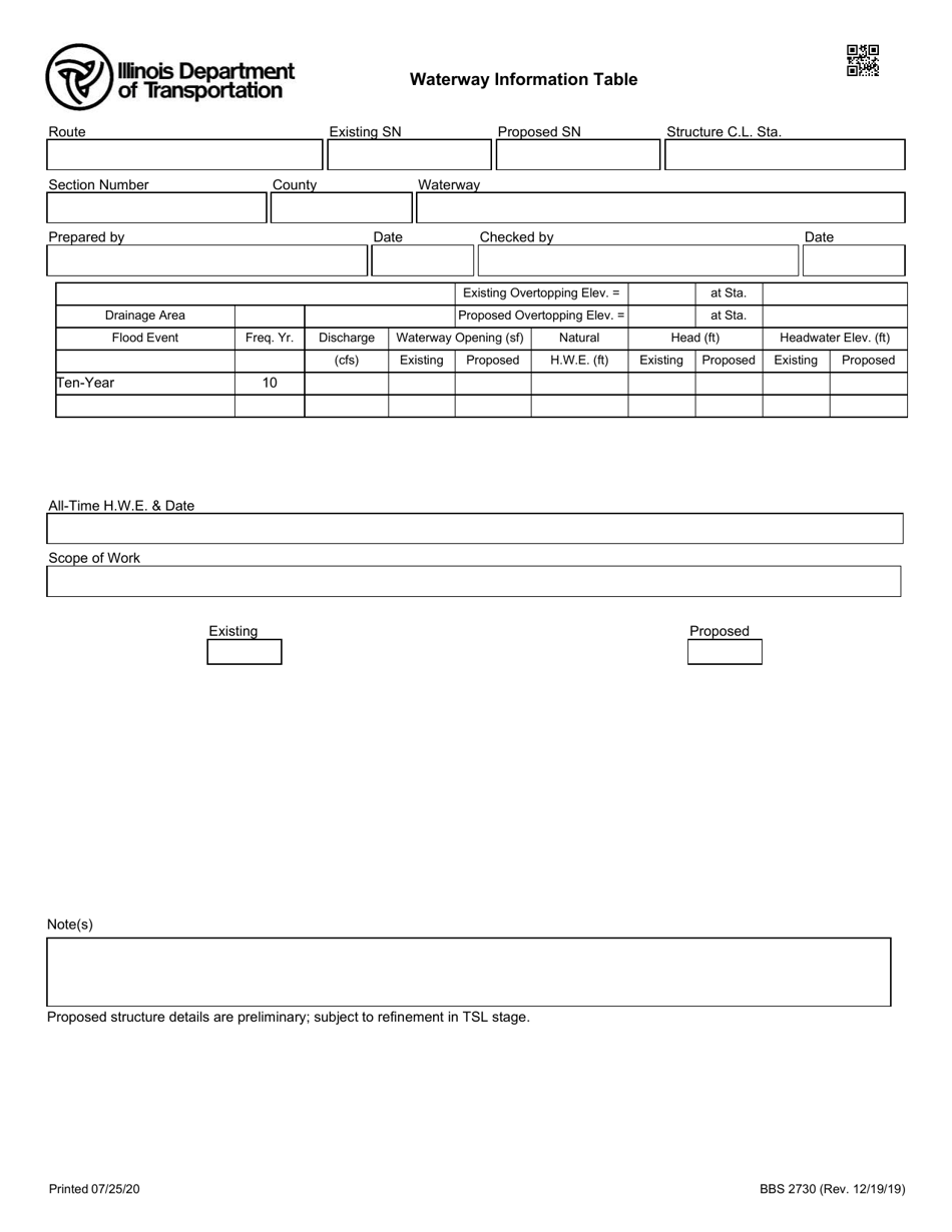 Form BBS2730 Waterway Information Table - Illinois, Page 1
