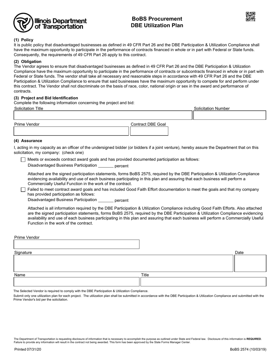 Form BoBS2574 Bobs Procurement Dbe Utilization Plan - Illinois, Page 1