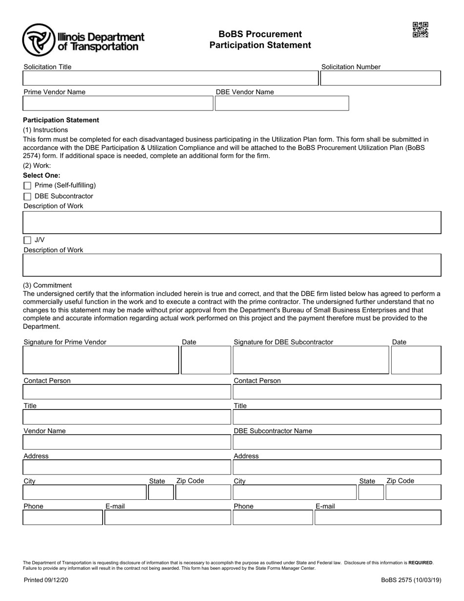 Form BoBS2575 Bobs Procurement Participation Statement - Illinois, Page 1
