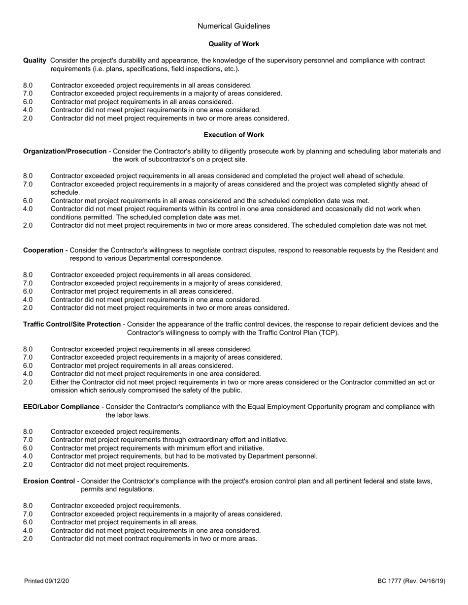 Form BC1777 Contractors Performance Evaluation - Illinois, Page 3