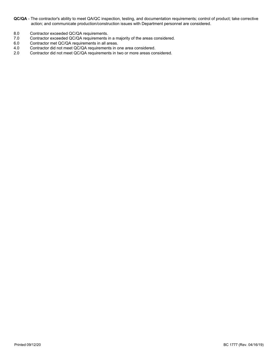 Form BC1777 Contractors Performance Evaluation - Illinois, Page 4