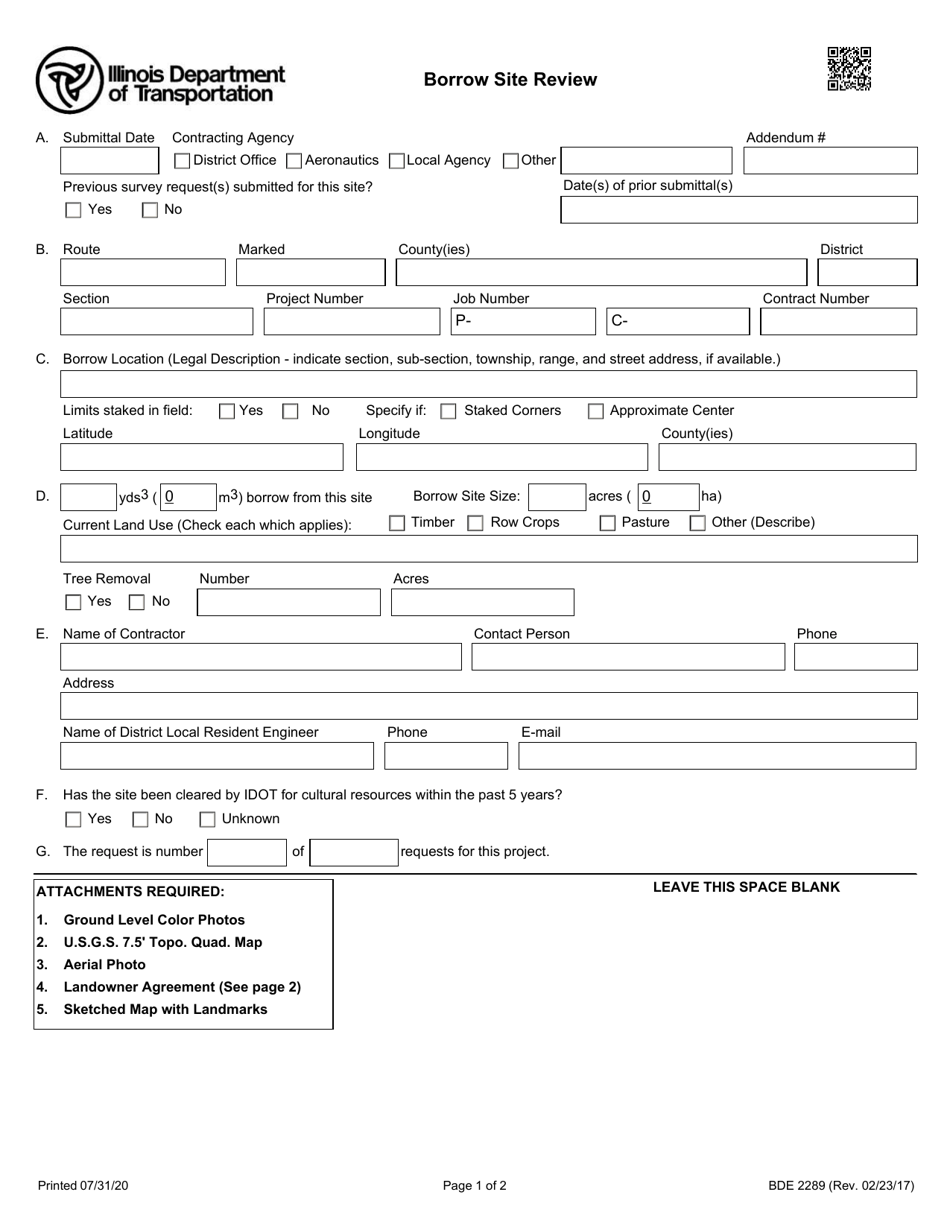 Form BDE2289 Borrow Site Review - Illinois, Page 1