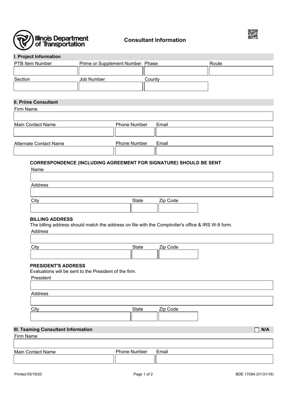 Form BDE1709A Consultant Information - Illinois, Page 1