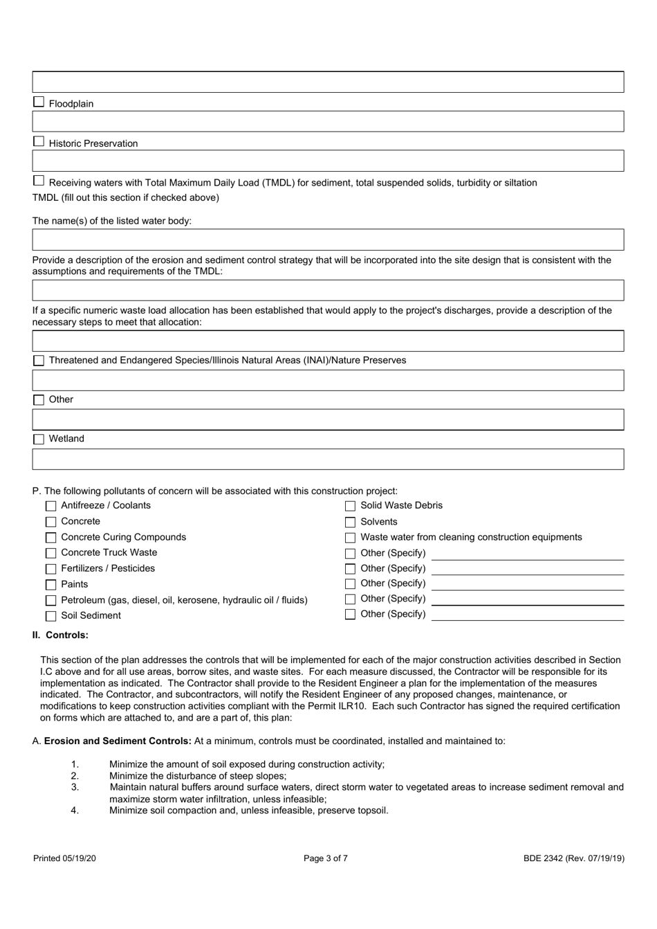 Form BDE2342 Storm Water Pollution Prevention Plan - Illinois, Page 3