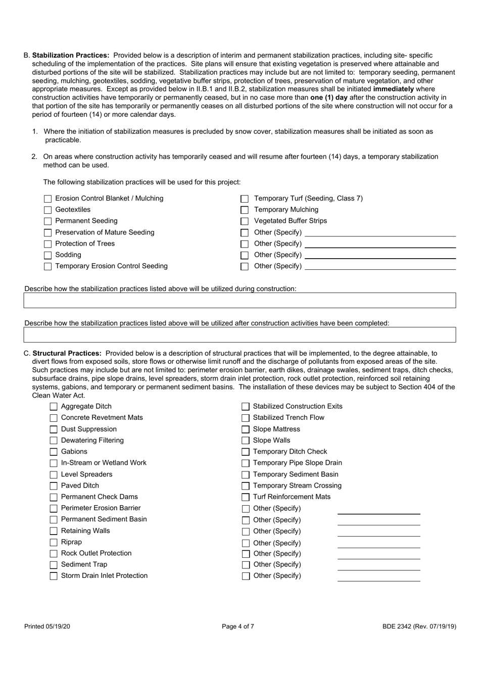 Form BDE2342 Storm Water Pollution Prevention Plan - Illinois, Page 4
