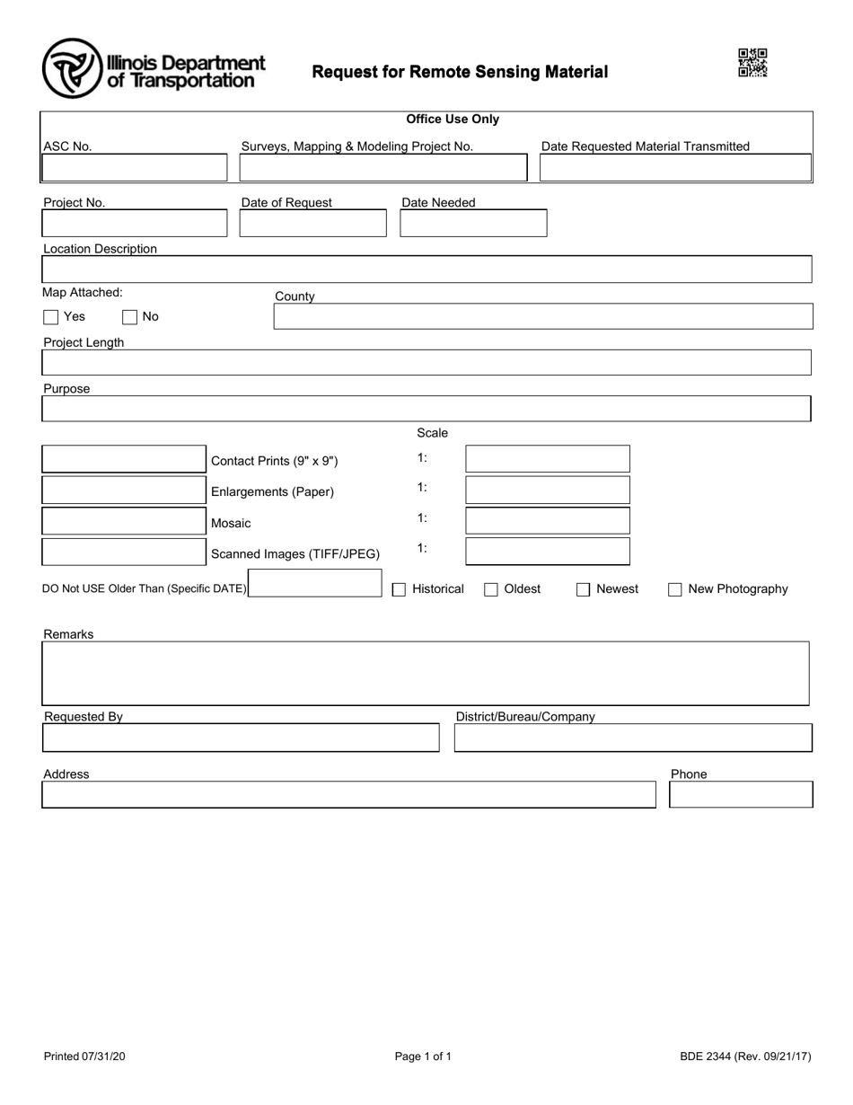 Form BDE2344 Request for Remote Sensing Material - Illinois, Page 1