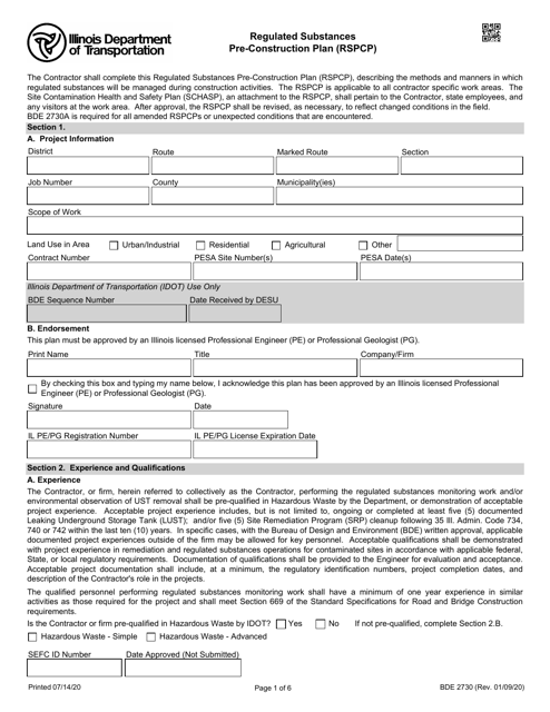 Form BDE2730  Printable Pdf