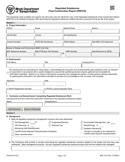 Form BDE2733  Printable Pdf