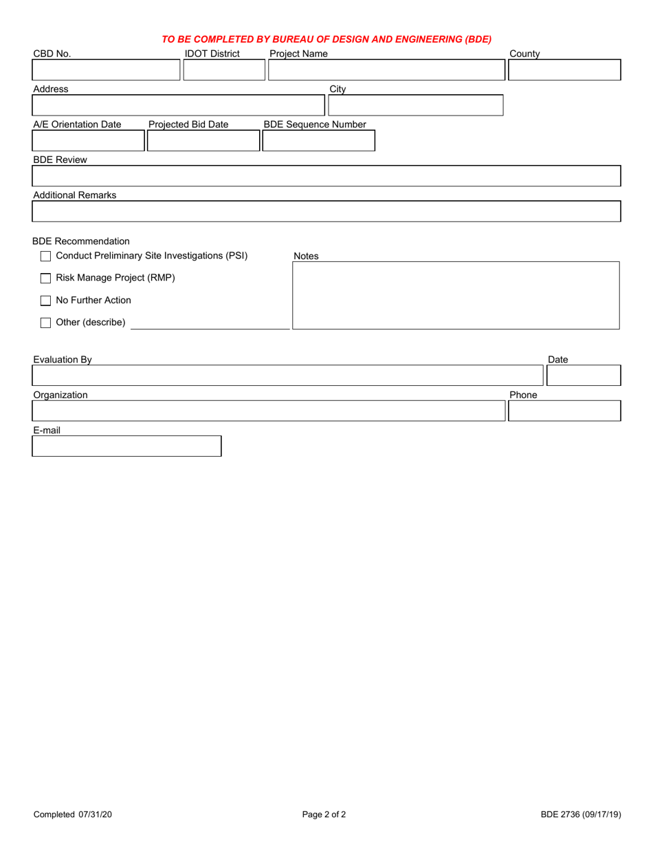 Form BDE2736 Contaminated Soil / Environmental Impact Analysis - Illinois, Page 2