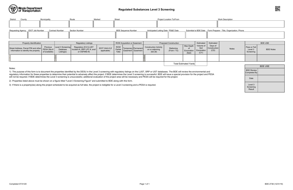 Form BDE2738 Regulated Substances Level 3 Screening - Illinois, Page 1