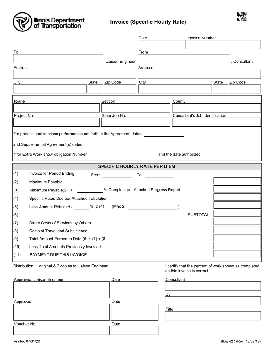 Form BDE427 Invoice (Specific Hourly Rate) - Illinois, Page 1