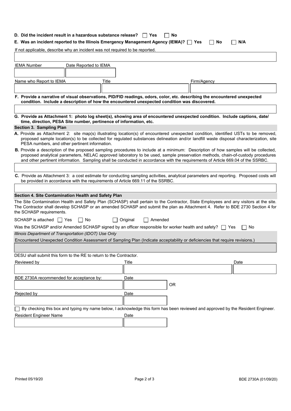 Form BDE2730A Regulated Substances Pre-construction Plan (Rspcp) Addendum - Illinois, Page 2